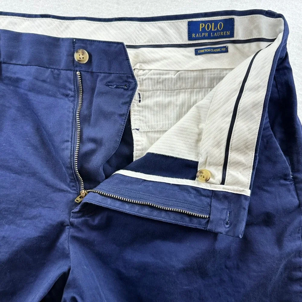 Polo Ralph Lauren Mens Navy Blue Stretch Classic Fit Chino Shorts Size 34